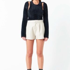 Grey Lab Zola Faux Leather Shorts Taupe Size L High Waist Tailored Shorts NWT